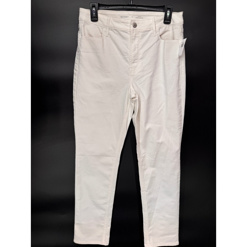 Old Navy Jeans Women 10 White NWT Wow Straight High Rise Stretch Denim